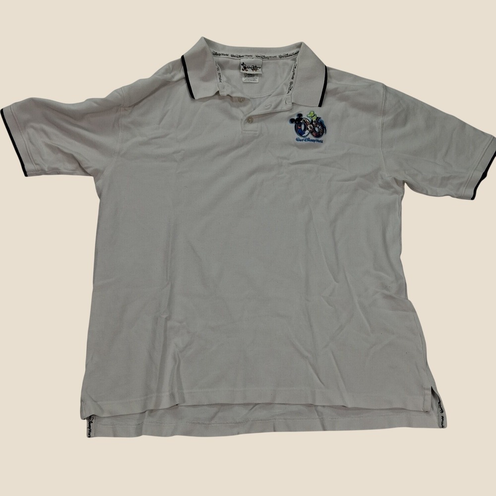 Walt Disney World Polo Shirt Mens XL 2006 Mickey Goofy White EUC
